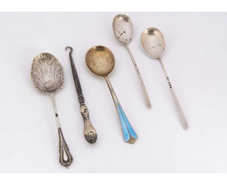 A part canteen of silver plated cutlery and a quantity of silver plated flatware and four silver spoons and a silver handled 