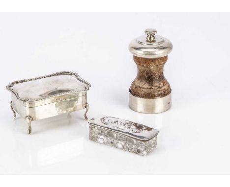 A collection of silver and silver plate and metalware, including a very large punch bowl, a wooden and silver pepper grinder,