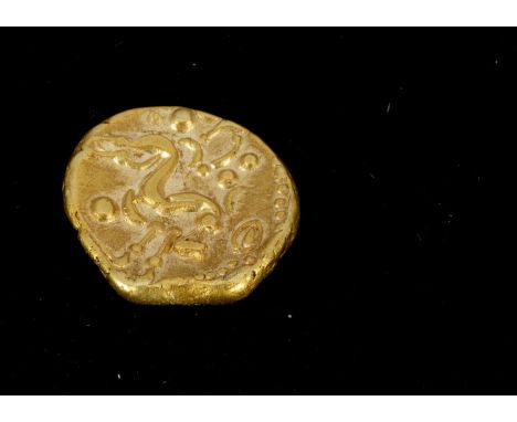 A British Celtic gold stater coin, Gallo-Belgic stater, Ambianni, blank reverse, 6.13g