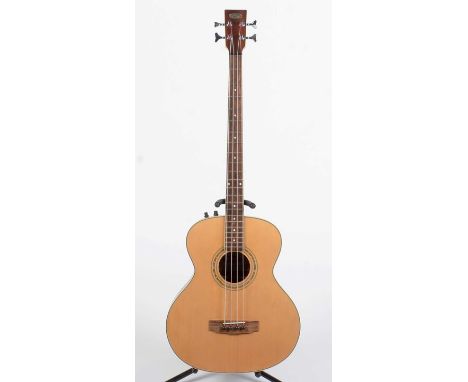 A Stagg electro-acoustic bass, model SJB-209BBNS, with laminated mahogany back and sides, and laminated spruce top.
