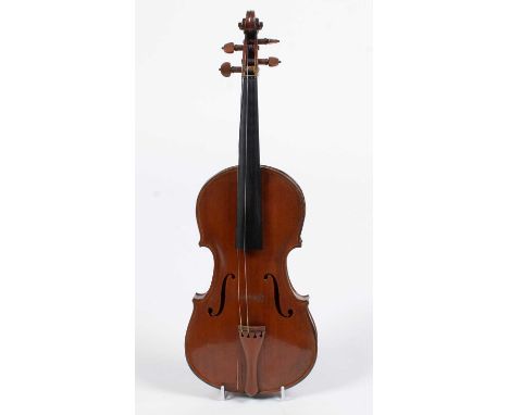 A violin late 19th/20th Century, with well figured two-piece maple back and rims, very fine-grained top, figured neck and scr
