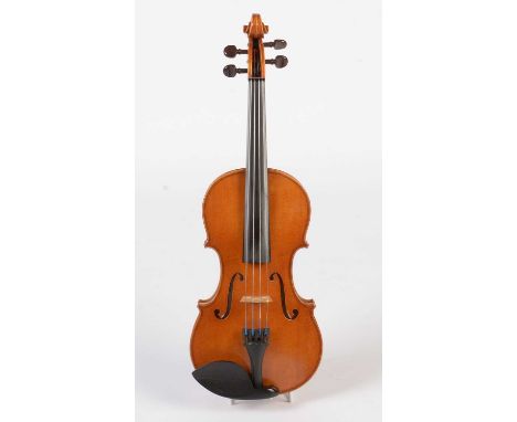A James Rawes custom-made violin, 2004, with single piece flamed back and ribs, figured neck and scroll, light amber varnish,