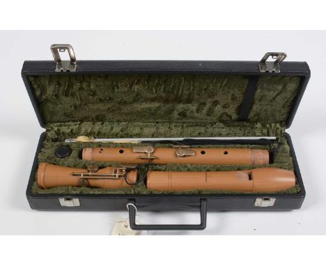A Mollenhauer pearwood Canta Denner Tenor recorder in C, with double key Baroque fingering, cased.