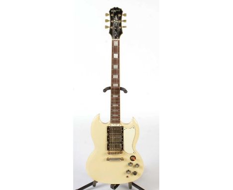 An Epiphone Les Paul SG Custom guitar, serial number I 02012103, with three humbuckers, twin volume and tone controls, mother