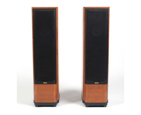 A pair of Jamo Concert II Danish floor standing speakers, light wood cabinets with black grill front.