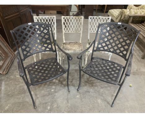 A set of three and a pair of metal garden chairs (5)