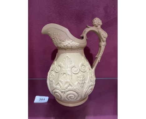 A Ridgway Pipe and Pan pattern jug decorated in relief. c.1838. 8½' high