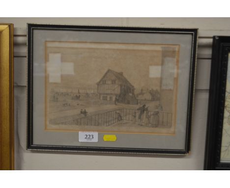 A 19th Century black and white print depicting the Town Hall Aldeburgh