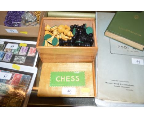 A turned wooden chess set with box 