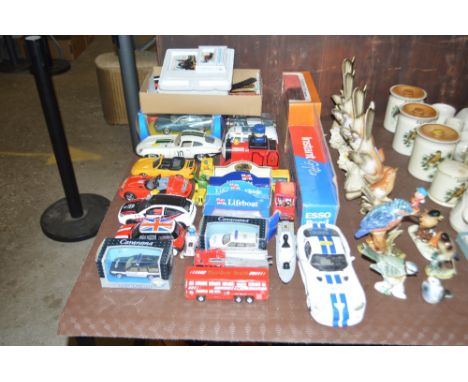 A collection of various model cars (some in original boxes); a Bachmann Gandhi dancer and a small quantity of train track
