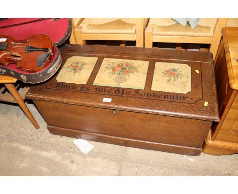 A decorated pine trunk (lid AF, locked with no key)
