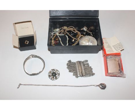 A National Westminster Bank Group box containing Ronson lighter, and various white metal and other jewellery 