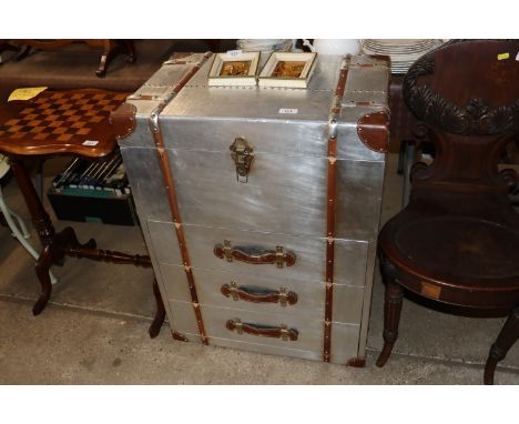 An industrial style polished metal trunk