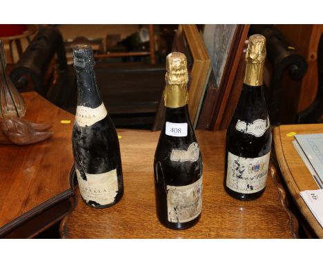 Three old bottles of sparkling wine 