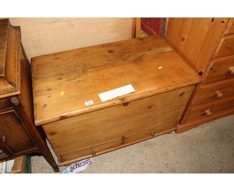 A stripped pine trunk fitted two drawers below, (leg AF)