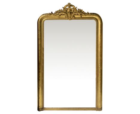 Mantelpiece mirror in gilded wood and molding in the lead, France nineteenth century. 180x112 cm