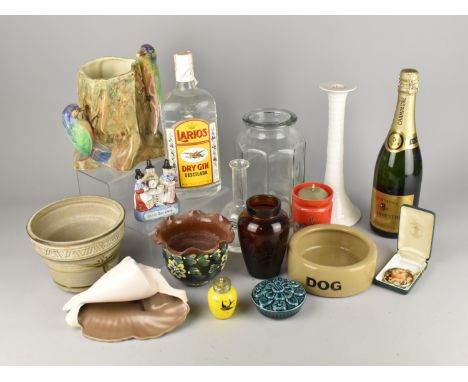 A Collection of Various Sundries to Comprise 1ltr Bottle of Larios Dry Gin, A. Carpentier Champagne, Radford Woodpecker Vase 
