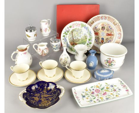 A Collection of Various Ceramics to Comprise Coalport Cobalt Blue and Gilt Dish, Spode Plate, Coalport Mask Head Jug Wedgwood