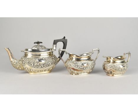 A Silver Plated Bachelor's Three Piece Repousse&nbsp;Tea Service