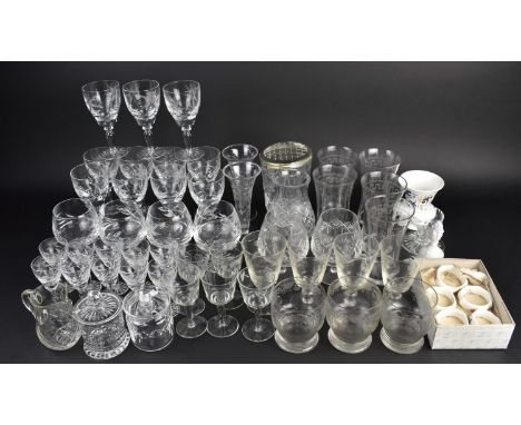 A Collection of Various Glassware to include Floral Engraved Wines, Liquers, Brandies Etc together with Small Quantity of Cer