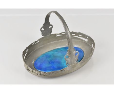 Archibald Knox for Liberty &amp; Co. Tudric Pewter and Blue Enamelled Basket, Shape No. 0359, 23x16.5x16cm high