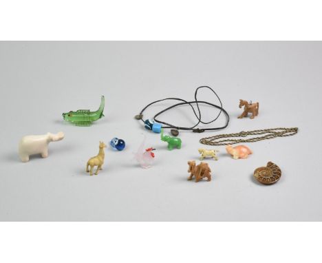 A Small Collection of Various Glass, Wooden, Plastic and Stone Animal and Other Ornaments and Jewellery to include Silver Nec