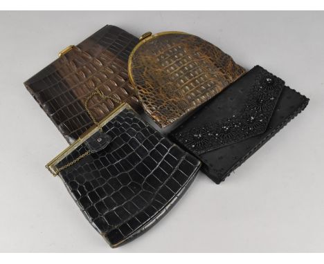 A Collection of Four Vintage Ladies Handbags to include Crocodile Skin and Beadwork Examples