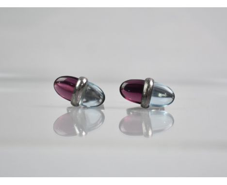 A Pair of Silver Mounted Purple and Blue Cabochon Stone Cufflinks, 24.6mm High