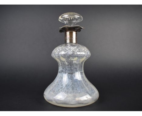 A Waisted Glass Decanter with Silver Pourer, Sheffield Hallmark, 23cms High