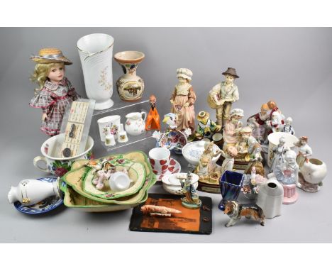 A Box Containing Various Ceramic Figures, Plates, Vases Etc