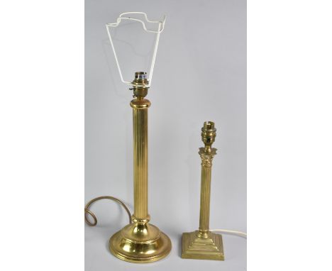 Two Brass Table Lamp Bases in the Form of Ribbed Columns, 30.5cms and 40cms High