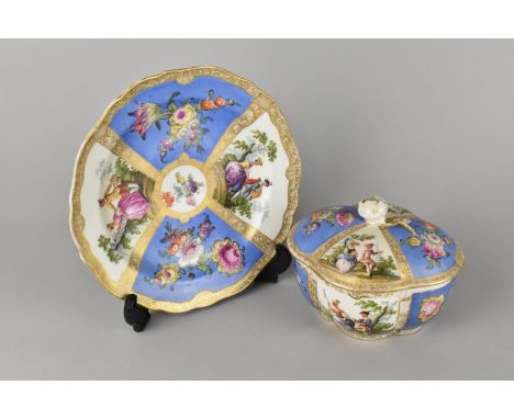 A Late 19th/Early 20th Century Meissen Porcelain Box and Cover of Quatrefoil Form Decorated with Alternating Panels Hand Pain