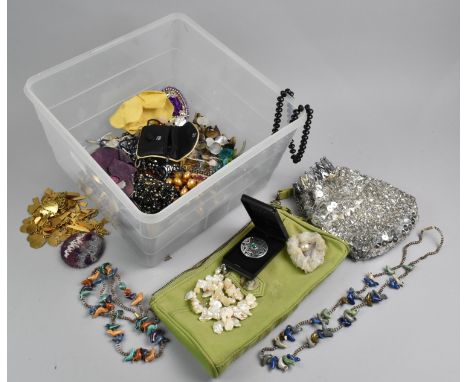 A Collection of Various Costume Jewellery to include Felt, Glass and Plastic Necklaces, Vintage Purses Etc