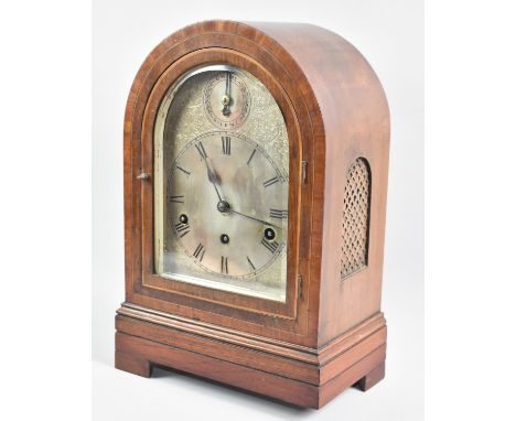 A Late 19th Century Inlaid German Arch Top Bracket Clock with Westminster Chime Movement, Missing Front Right Foot, 38cms Hig