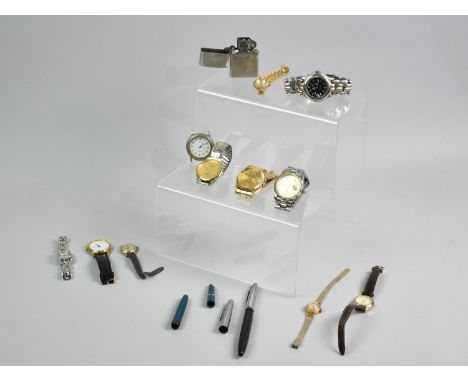 A Collection of Various Wrist Watches, Pens and a Zippo Lighter