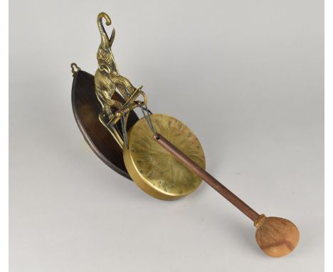 A Late 19th/Early 20th Century Novelty Wall Hanging Gong with Elephant Finial, Complete with Clapper