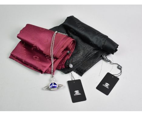 Two Vintage Silk and Cashmere Scarves and an 'Orb' Necklace