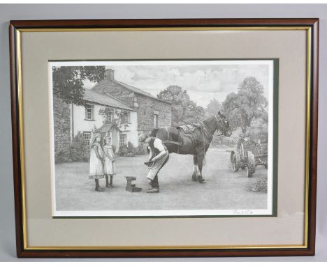 A Framed Monochrome Print Depicting Blacksmith at Work by John S Gibb, 37x25cms