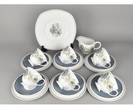 A Susie Cooper Design Glen Mist Tea Set for Six to Comprise Cups, Saucers, Side Plates, Cake Plate and Milk Jug