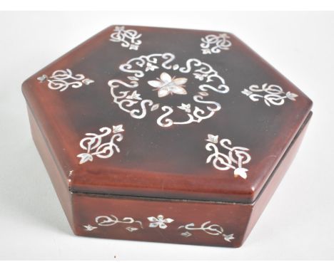 A Set of Three Hexagonal Mother of Pearl Inlaid Graduated Boxes, Largest 25cms Diameter