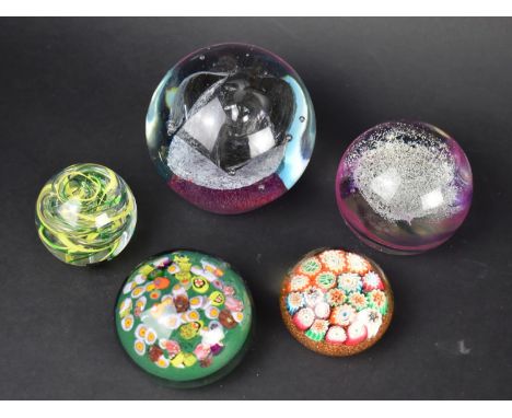A Collection of Various Glass Paperweight to Comprise Millefiori Examples
