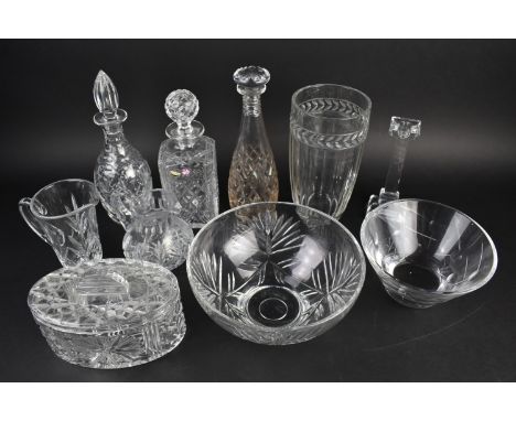 A Collection of Various Glass to Comprise Large and Heavy Villeroy &amp; Boch Vase, Candlestick, Royal Doulton Bowls, Decante