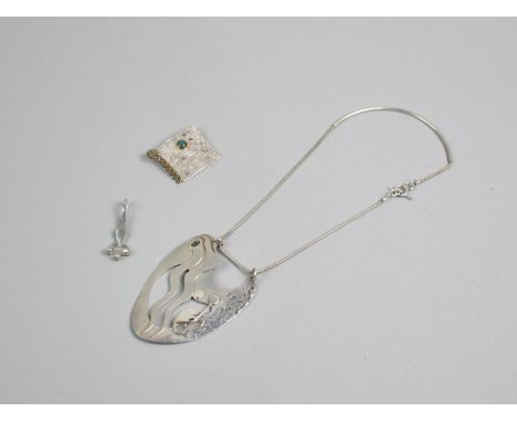 A Large Modernist Scottish Silver Pendant on Snake Chain, Hallmarked for Edinburgh 1990, with Makers Mark TW, T-Bar  Closure,