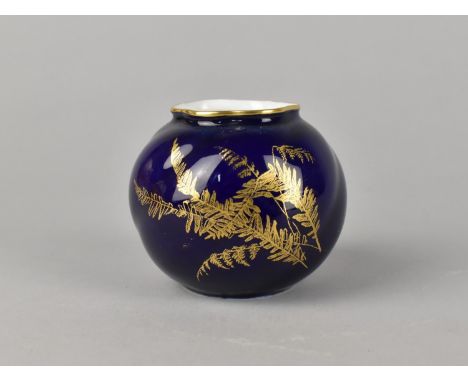 A Royal Worcester Globular Pot with Gilded Fern and Flower Decoration on Cobalt Blue Ground, 6.5cm high