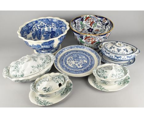 A Collection of Various English Transfer Printed Ceramics to Comprise Large Copeland Spode Italian Pattern Footed Bowl, Turee