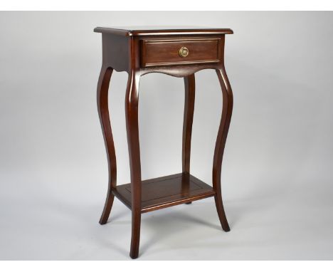 A Mahogany Lamp Table with Single Drawer and Stretcher Shelf on Cabriole Supports, 42cms Wide and 79cms High
