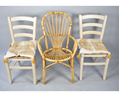 A Pair of Modern Ladder Back Chairs and a Bamboo Framed Chair