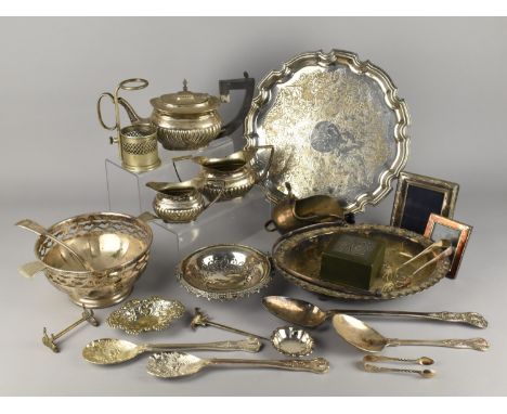 A Collection of Various Silver Plate to Comprise Teawares, Serving Spoons, Bowls, Game Skewer with Bird Finial, Hukin &amp; H
