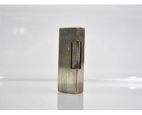 A Vintage Dunhill Rollagas Silver Plated Lighter with Ribbed Body, Registration Number 24163, 6.5cms High, We cannot Post thi