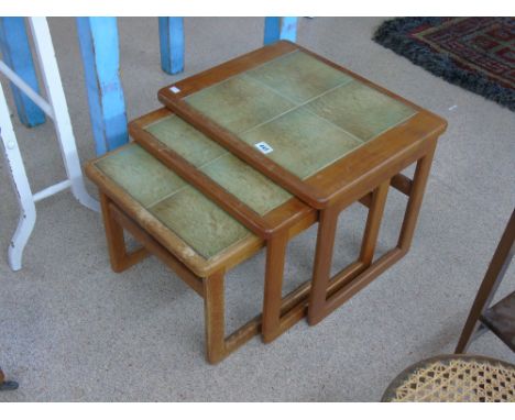 NEST OF 3 MID CENTURY TILE TOP TABLES